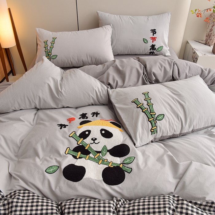 91家纺网 家纺一手货源 找家纺 炫拼家纺 2025新款A类全棉40支水洗棉毛巾绣四件套-卡通多巴胺 节节高升