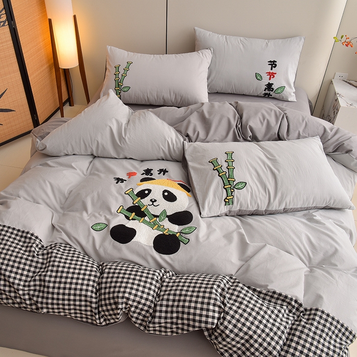 91家纺网 家纺一手货源 找家纺 炫拼家纺 2025新款A类全棉40支水洗棉毛巾绣四件套-卡通多巴胺 节节高升