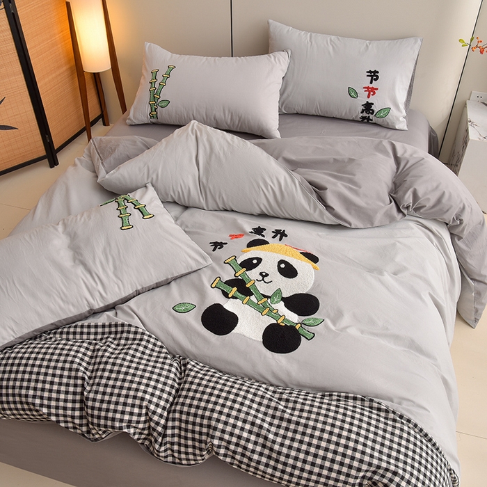 91家纺网 家纺一手货源 找家纺 炫拼家纺 2025新款A类全棉40支水洗棉毛巾绣四件套-卡通多巴胺 节节高升