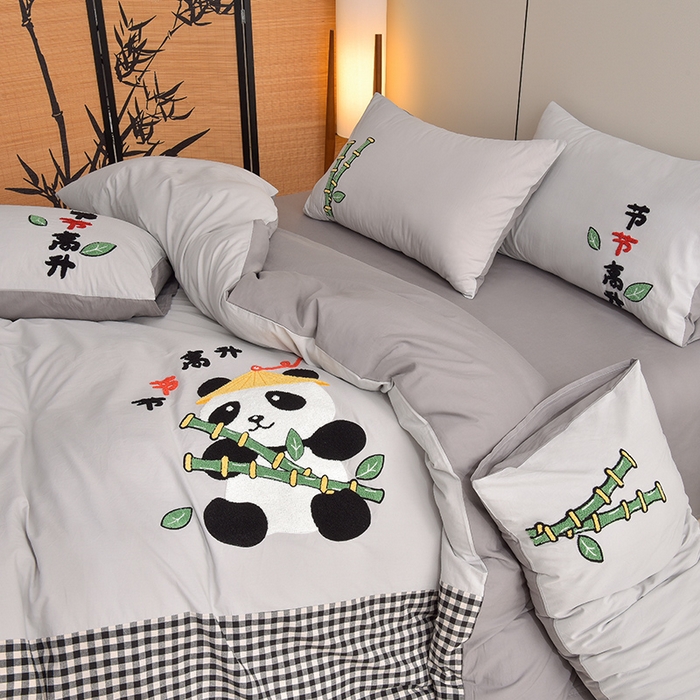 91家纺网 家纺一手货源 找家纺 炫拼家纺 2025新款A类全棉40支水洗棉毛巾绣四件套-卡通多巴胺 节节高升