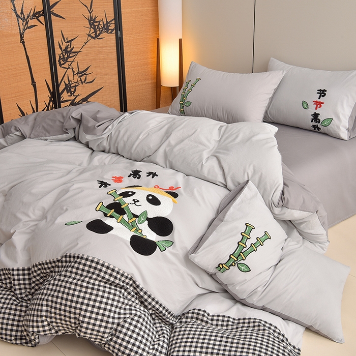 91家纺网 家纺一手货源 找家纺 炫拼家纺 2025新款A类全棉40支水洗棉毛巾绣四件套-卡通多巴胺 节节高升