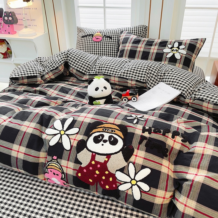 91家纺网 家纺一手货源 找家纺 炫拼家纺 2025新款A类全棉40支水洗棉毛巾绣四件套-卡通多巴胺 快乐时光