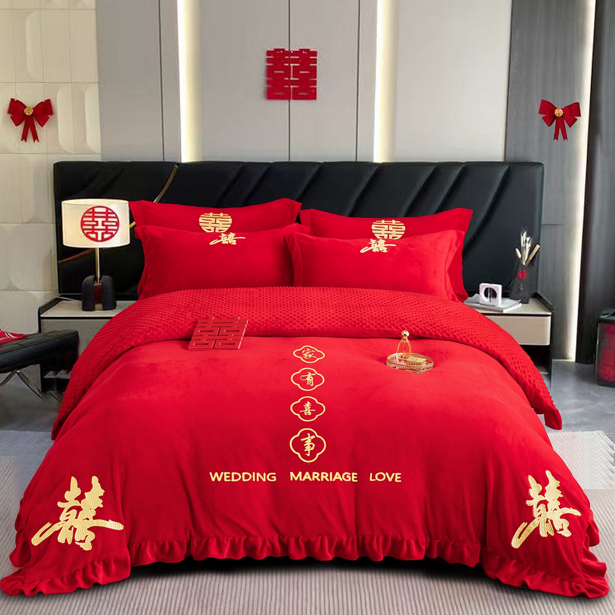 91家纺网 家纺一手货源 找家纺 （总）卓缦家纺 2025新款牛奶绒豆豆绒婚庆四件套