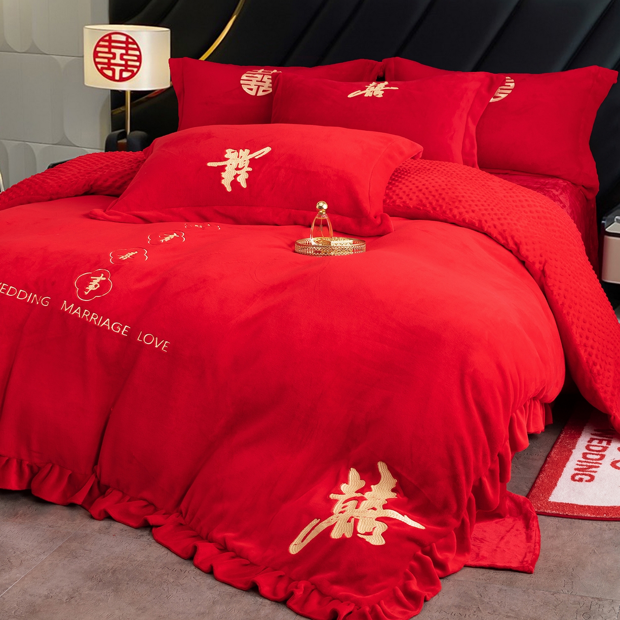 91家纺网 家纺一手货源 找家纺 （总）卓缦家纺 2025新款牛奶绒豆豆绒婚庆四件套