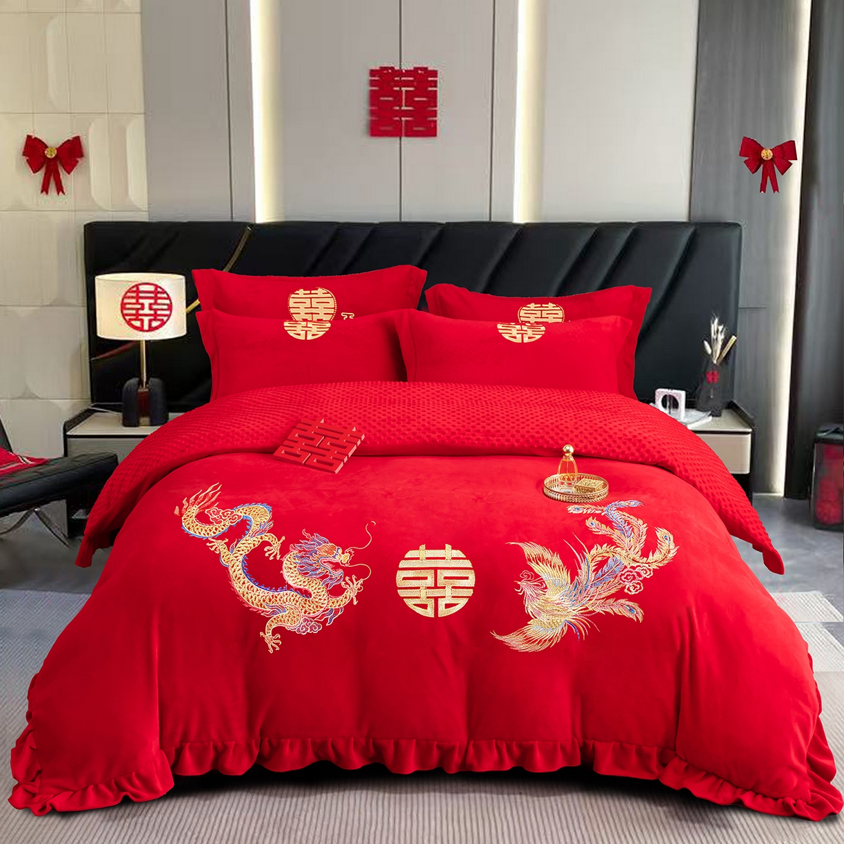 91家纺网 家纺一手货源 找家纺 （总）卓缦家纺 2025新款牛奶绒豆豆绒婚庆四件套