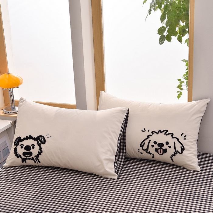 91家纺网 家纺一手货源 找家纺 炫拼家纺 2025新款A类全棉40支水洗棉毛巾绣四件套-卡通多巴胺 潦草小狗