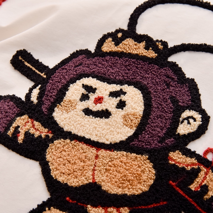 91家纺网 家纺一手货源 找家纺 炫拼家纺 2025新款A类全棉40支水洗棉毛巾绣四件套-卡通多巴胺 美猴王