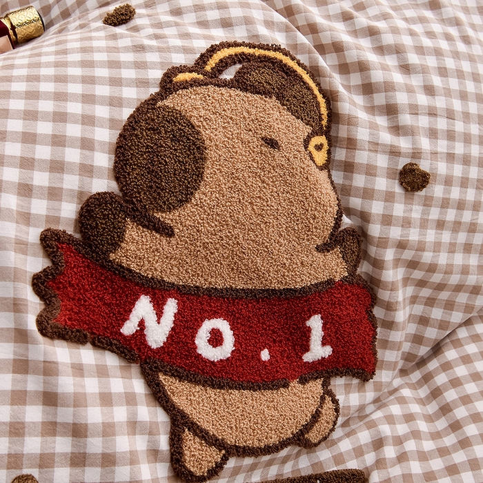 91家纺网 家纺一手货源 找家纺 炫拼家纺 2025新款A类全棉40支水洗棉毛巾绣四件套-卡通多巴胺 No-1