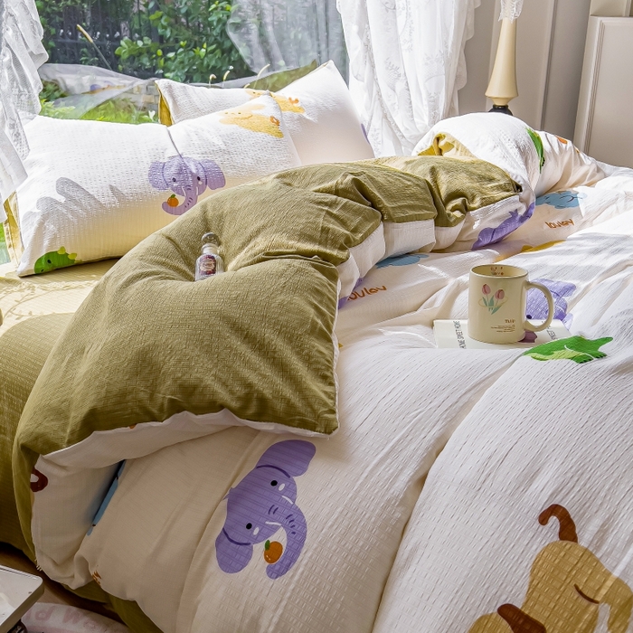 王朝国际 2026新款直播电商热款彩竺棉四件套 动物派对