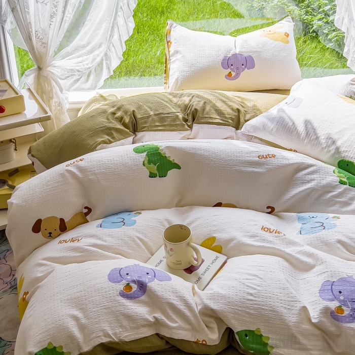 91家纺网 家纺一手货源 找家纺 王朝国际 2026新款直播电商热款彩竺棉四件套 动物派对