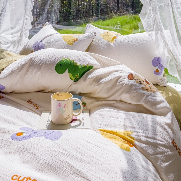 91家纺网 家纺一手货源 找家纺 王朝国际 2026新款直播电商热款彩竺棉四件套 动物派对