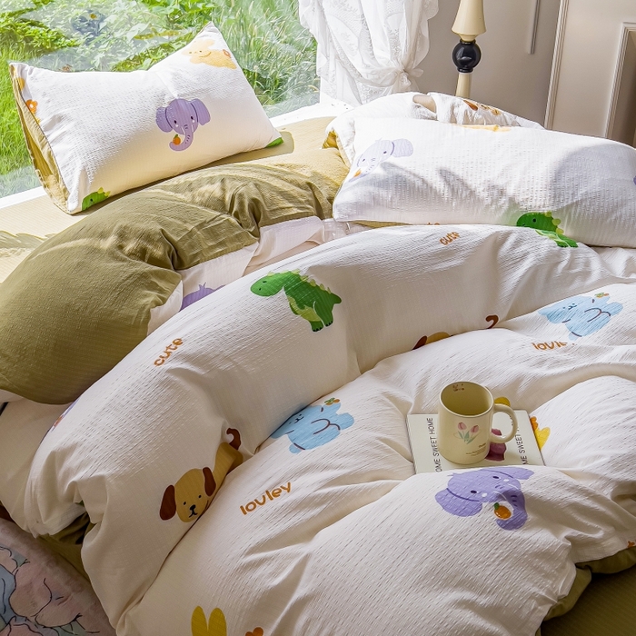 91家纺网 家纺一手货源 找家纺 王朝国际 2026新款直播电商热款彩竺棉四件套 动物派对