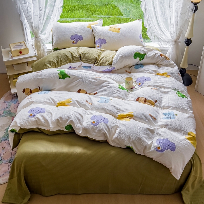 91家纺网 家纺一手货源 找家纺 王朝国际 2026新款直播电商热款彩竺棉四件套 动物派对