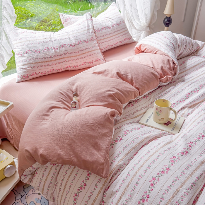 王朝国际 2026新款直播电商热款彩竺棉四件套 粉黛