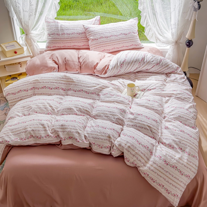 91家纺网 家纺一手货源 找家纺 王朝国际 2026新款直播电商热款彩竺棉四件套 粉黛