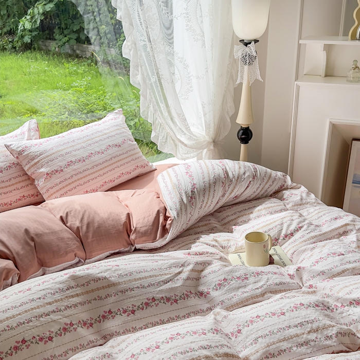 91家纺网 家纺一手货源 找家纺 王朝国际 2026新款直播电商热款彩竺棉四件套 粉黛