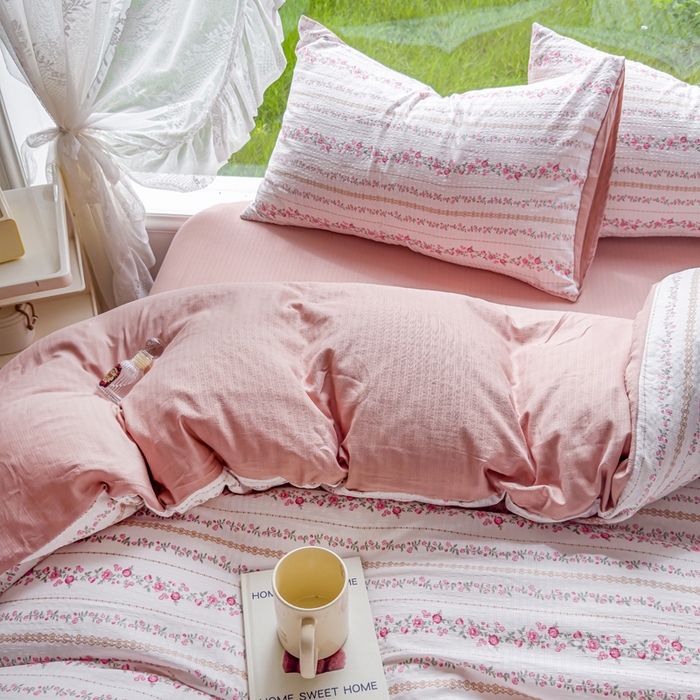 91家纺网 家纺一手货源 找家纺 王朝国际 2026新款直播电商热款彩竺棉四件套 粉黛