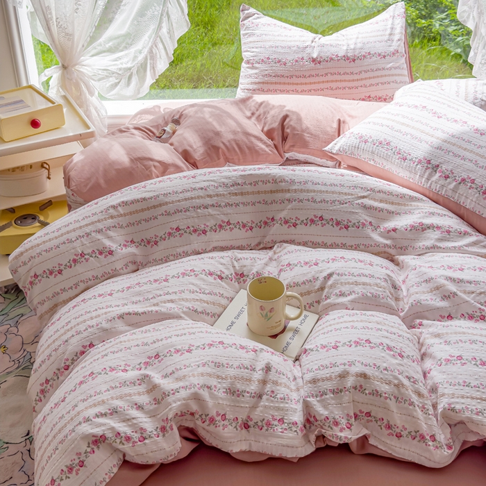 91家纺网 家纺一手货源 找家纺 王朝国际 2026新款直播电商热款彩竺棉四件套 粉黛