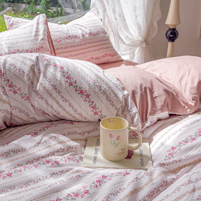 91家纺网 家纺一手货源 找家纺 王朝国际 2026新款直播电商热款彩竺棉四件套 粉黛