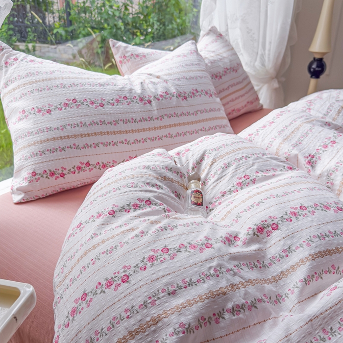 91家纺网 家纺一手货源 找家纺 王朝国际 2026新款直播电商热款彩竺棉四件套 粉黛