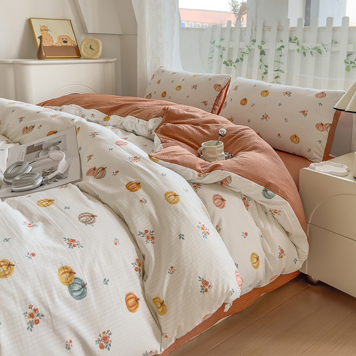 王朝国际 2026新款直播电商热款彩竺棉四件套 焦糖南瓜