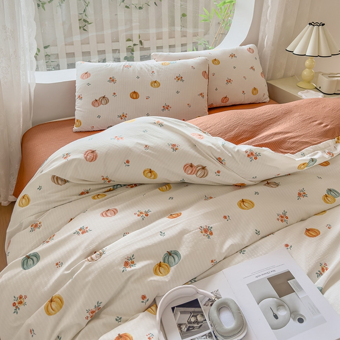 91家纺网 家纺一手货源 找家纺 王朝国际 2026新款直播电商热款彩竺棉四件套 焦糖南瓜