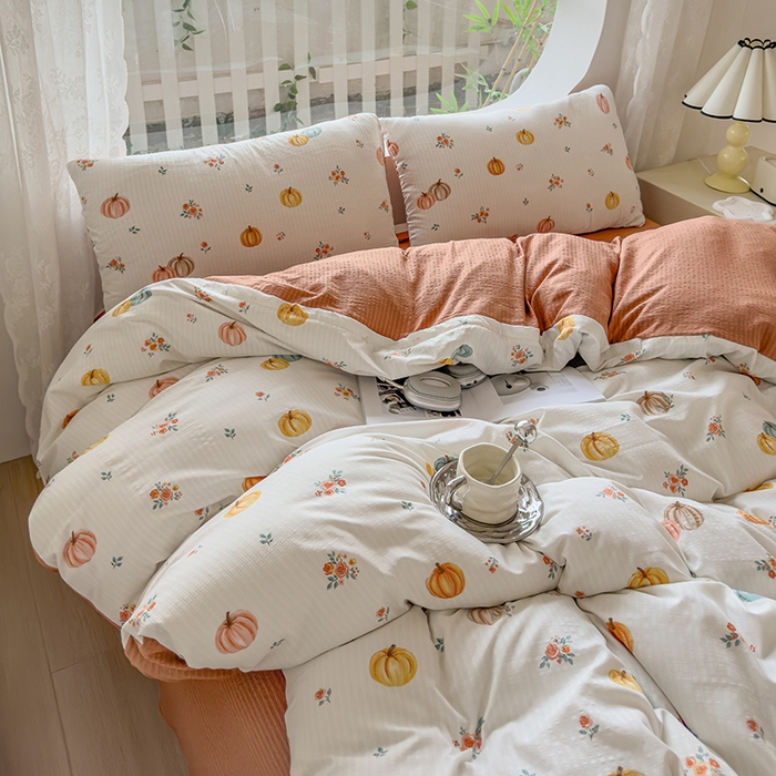 91家纺网 家纺一手货源 找家纺 王朝国际 2026新款直播电商热款彩竺棉四件套 焦糖南瓜