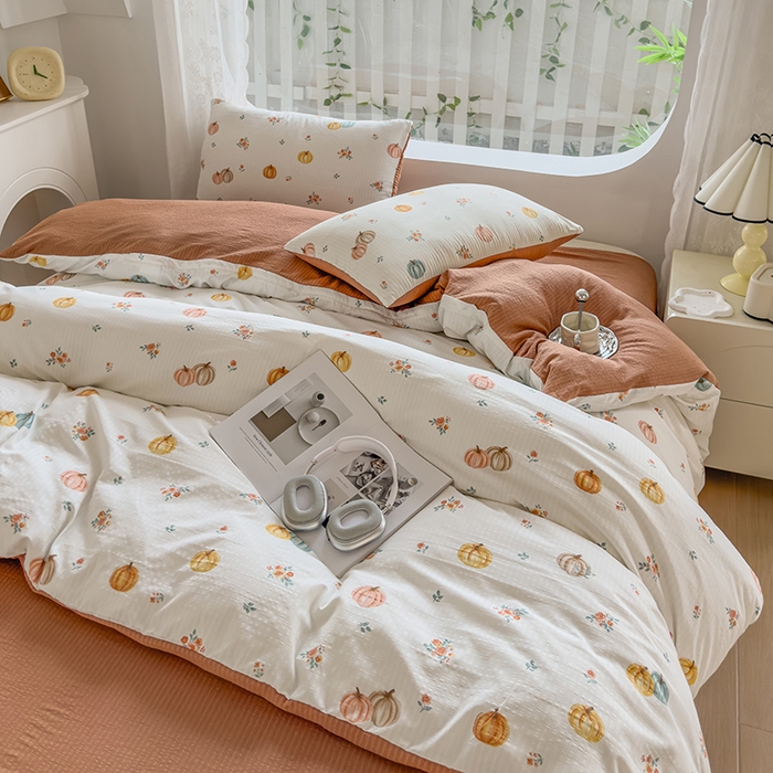 91家纺网 家纺一手货源 找家纺 王朝国际 2026新款直播电商热款彩竺棉四件套 焦糖南瓜