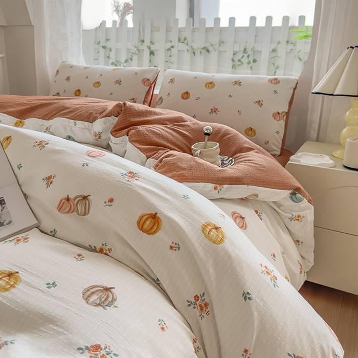 91家纺网 家纺一手货源 找家纺 王朝国际 2026新款直播电商热款彩竺棉四件套 焦糖南瓜