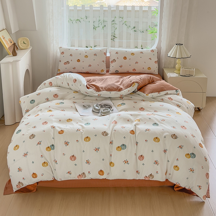 91家纺网 家纺一手货源 找家纺 王朝国际 2026新款直播电商热款彩竺棉四件套 焦糖南瓜