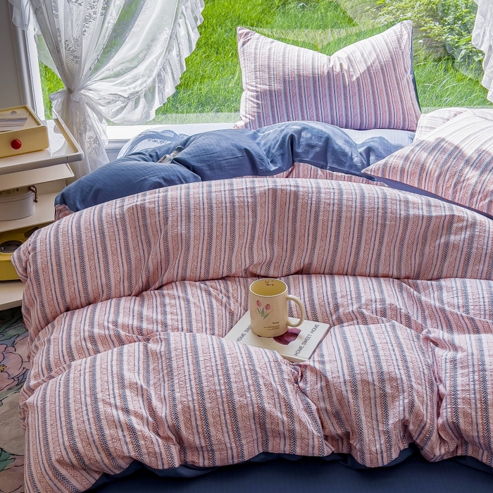 91家纺网 家纺一手货源 找家纺 王朝国际 2026新款直播电商热款彩竺棉四件套 洛川蓝