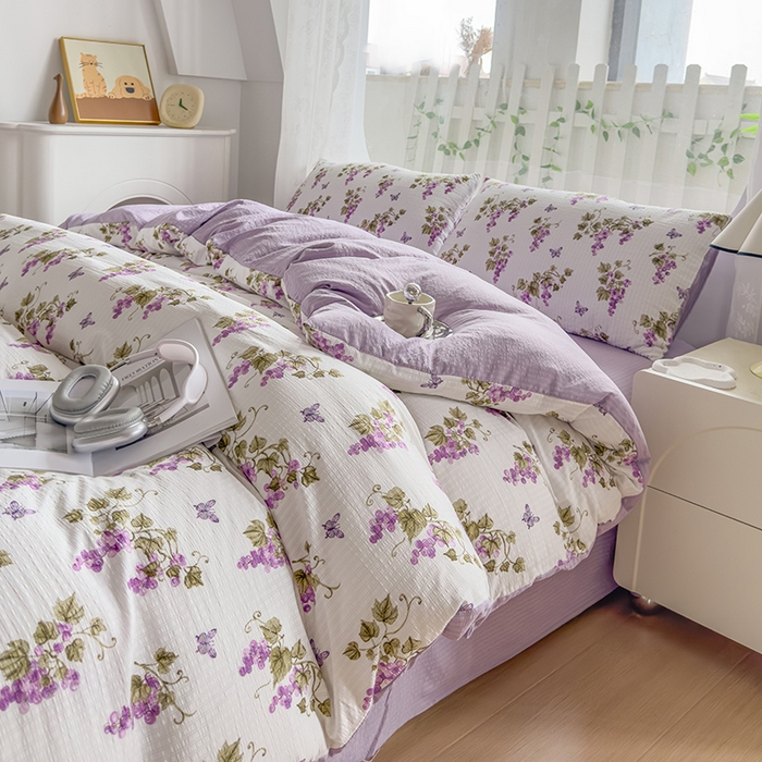 王朝国际 2026新款直播电商热款彩竺棉四件套 葡萄架下