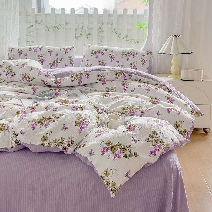 91家纺网 家纺一手货源 找家纺 王朝国际 2026新款直播电商热款彩竺棉四件套 葡萄架下