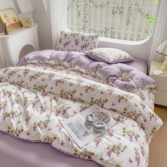 91家纺网 家纺一手货源 找家纺 王朝国际 2026新款直播电商热款彩竺棉四件套 葡萄架下