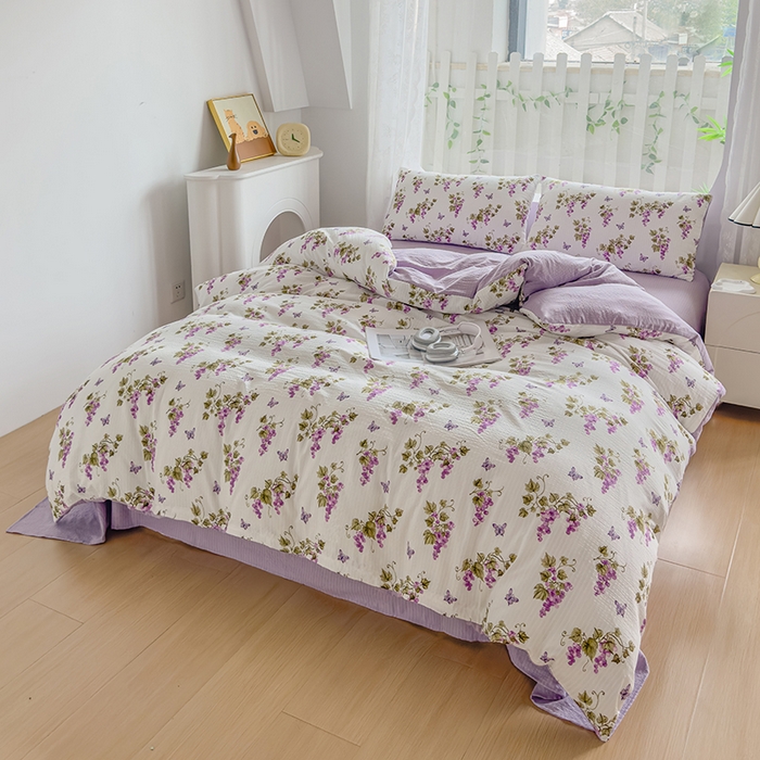 91家纺网 家纺一手货源 找家纺 王朝国际 2026新款直播电商热款彩竺棉四件套 葡萄架下