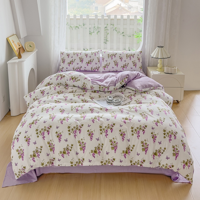 91家纺网 家纺一手货源 找家纺 王朝国际 2026新款直播电商热款彩竺棉四件套 葡萄架下