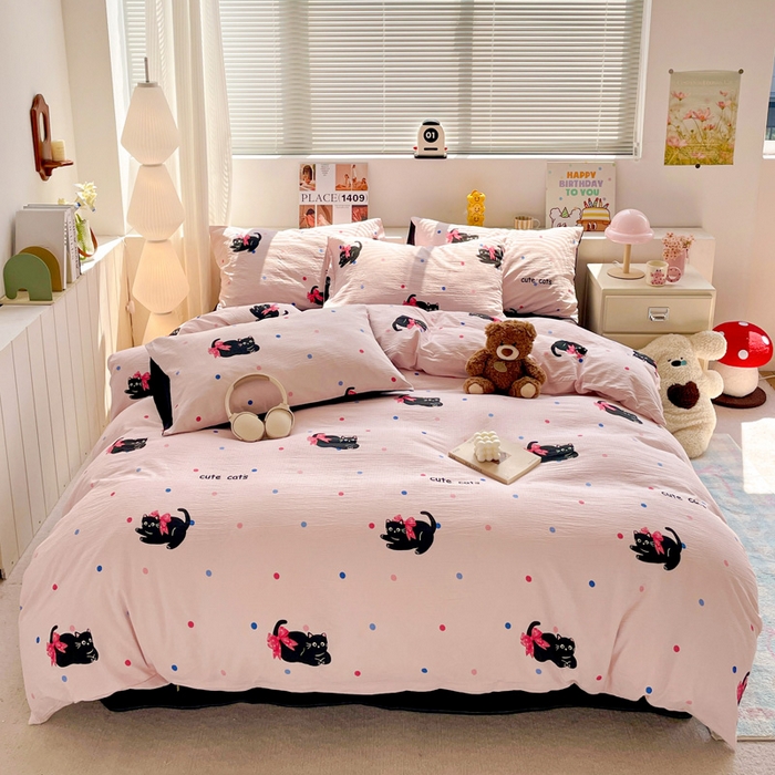 91家纺网 家纺一手货源 找家纺 （总）维娜斯家纺 2025新款印花双层纱四件套亲肤柔软适合裸睡