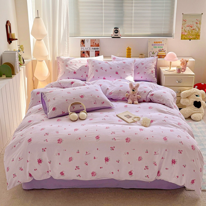 91家纺网 家纺一手货源 找家纺 （总）维娜斯家纺 2025新款印花双层纱四件套亲肤柔软适合裸睡