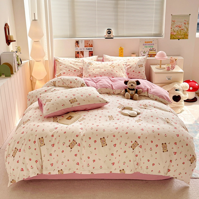 91家纺网 家纺一手货源 找家纺 （总）维娜斯家纺 2025新款印花双层纱四件套亲肤柔软适合裸睡