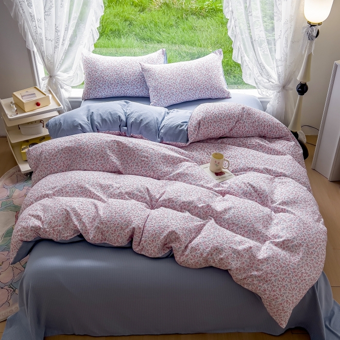 91家纺网 家纺一手货源 找家纺 王朝国际 2026新款直播电商热款彩竺棉四件套 小苍兰