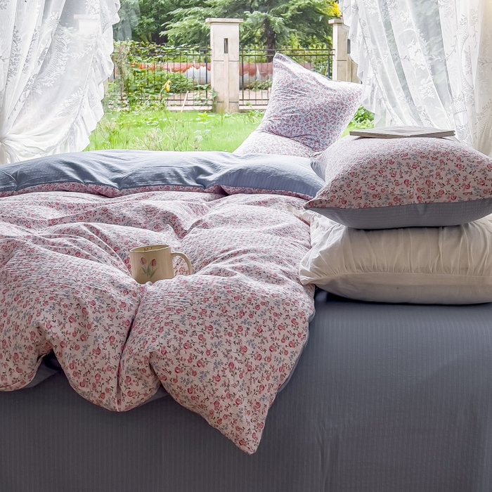 91家纺网 家纺一手货源 找家纺 王朝国际 2026新款直播电商热款彩竺棉四件套 小苍兰