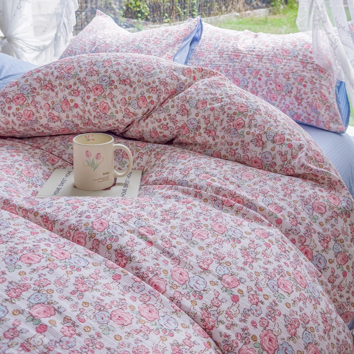 91家纺网 家纺一手货源 找家纺 王朝国际 2026新款直播电商热款彩竺棉四件套 月下蔷薇