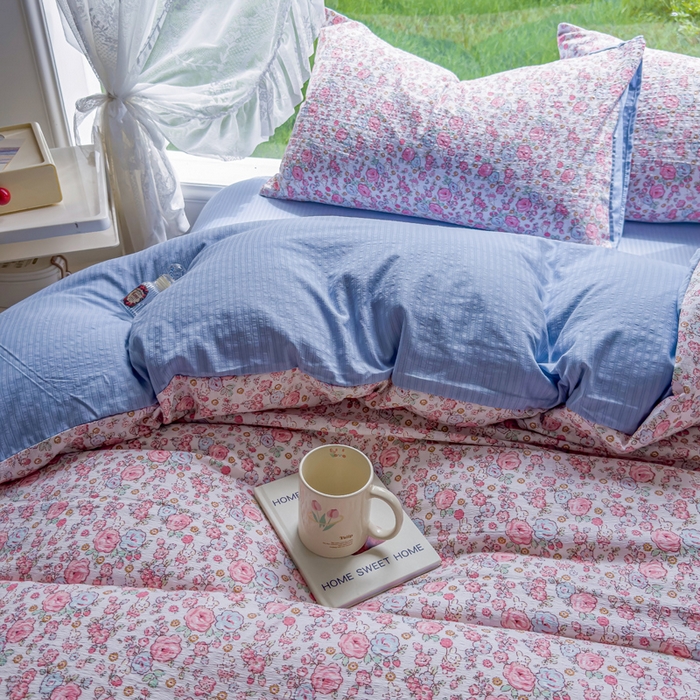 91家纺网 家纺一手货源 找家纺 王朝国际 2026新款直播电商热款彩竺棉四件套 月下蔷薇