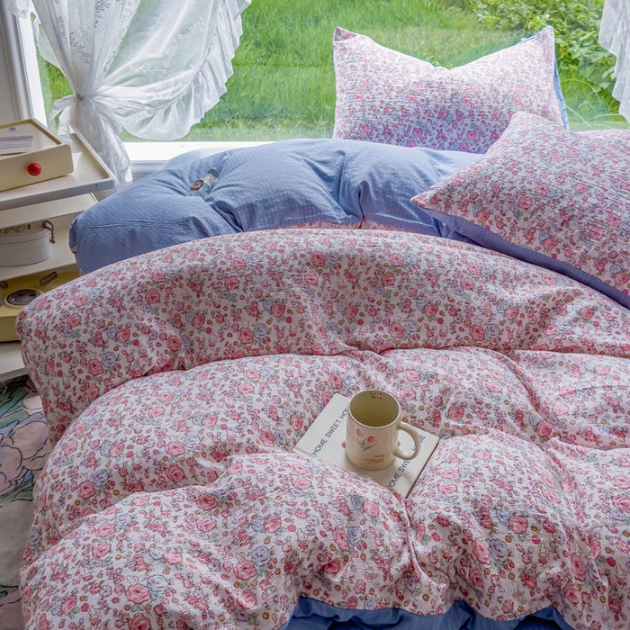 91家纺网 家纺一手货源 找家纺 王朝国际 2026新款直播电商热款彩竺棉四件套 月下蔷薇