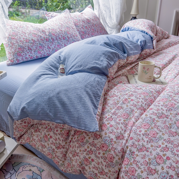 91家纺网 家纺一手货源 找家纺 王朝国际 2026新款直播电商热款彩竺棉四件套 月下蔷薇