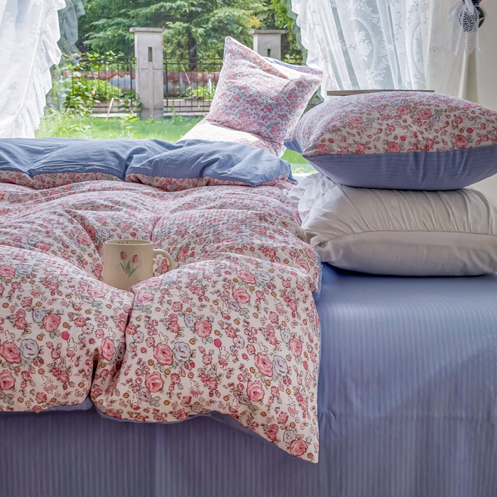 91家纺网 家纺一手货源 找家纺 王朝国际 2026新款直播电商热款彩竺棉四件套 月下蔷薇