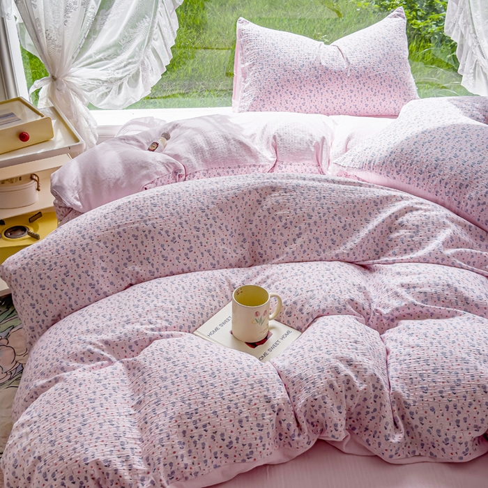 91家纺网 家纺一手货源 找家纺 王朝国际 2026新款直播电商热款彩竺棉四件套 粉泡芙