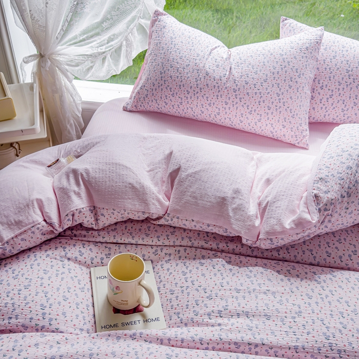 91家纺网 家纺一手货源 找家纺 王朝国际 2026新款直播电商热款彩竺棉四件套 粉泡芙