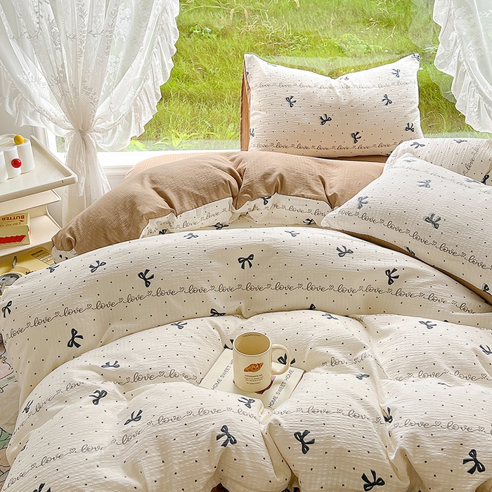 91家纺网 家纺一手货源 找家纺 王朝国际 2026新款直播电商热款彩竺棉四件套 爱心蝶