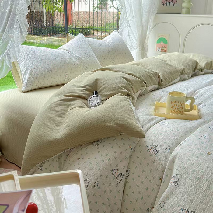 王朝国际 2026新款直播电商热款彩竺棉四件套 小恐龙